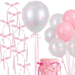 Różowe kokardki dekoracyjne na balony i tort 10 szt.