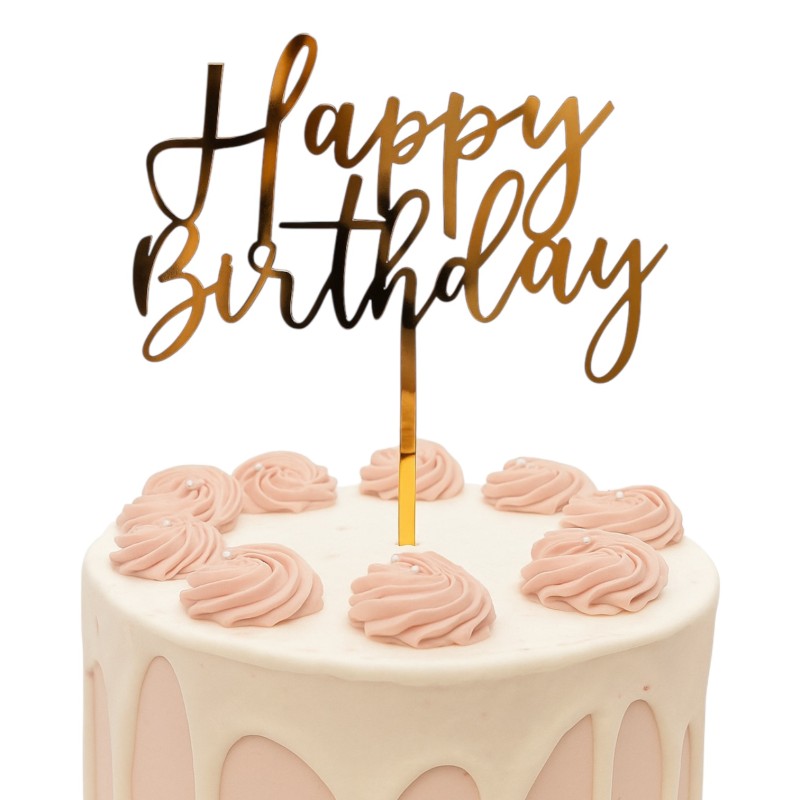 Toper na tort Happy Birthday złoty napis