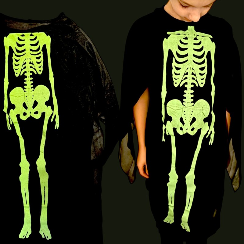 Strój Halloween Kościotrup Szkielet Fluo Neon 6-9 lat 122-134