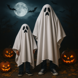 STRÓJ DUCH Przebranie za Ducha Kostium HALLOWEEN Boo 6-9 lat 122-134