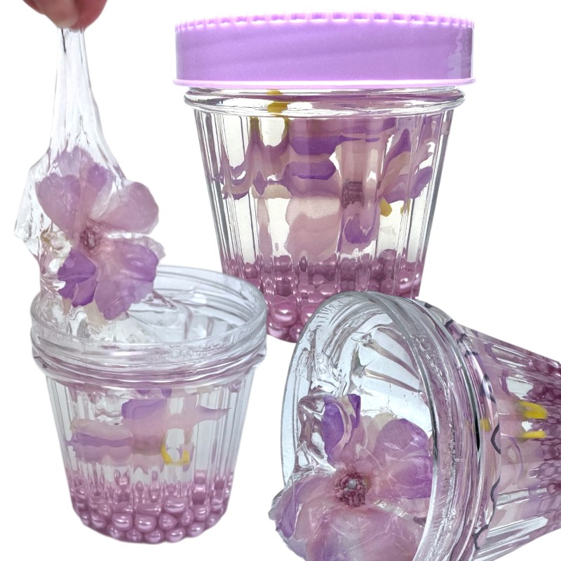 Slime słoik z kwiatkiem i koralikami 8cm