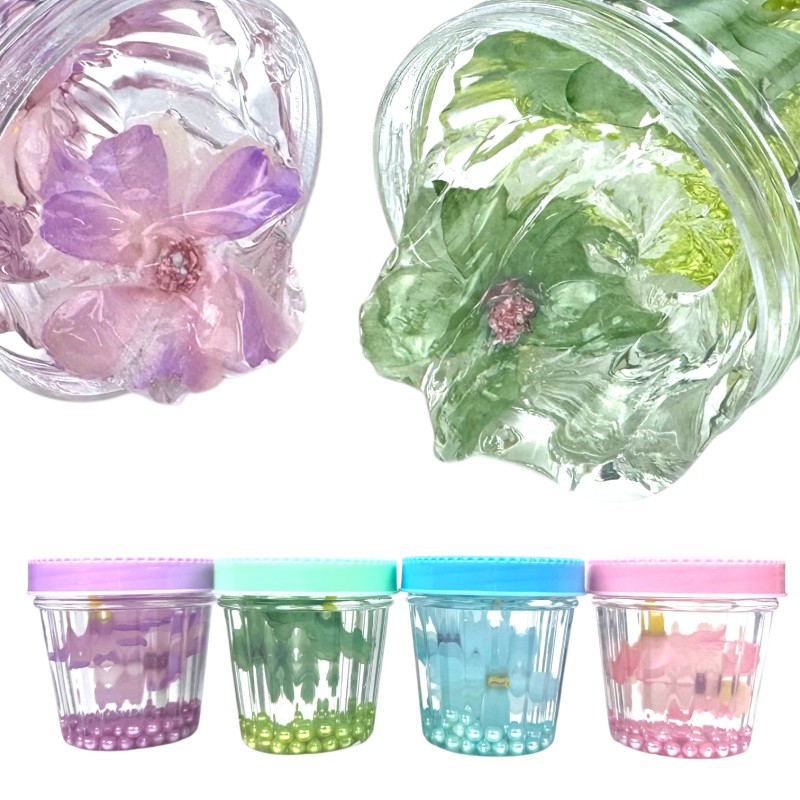 Slime słoik z kwiatkiem i koralikami 8cm