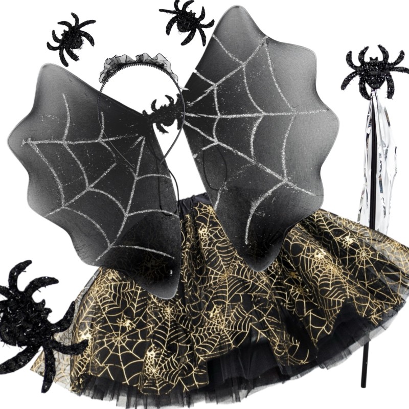 Strój wiedźma nietoperz Złota pajęczarka Zestaw z tutu Halloween