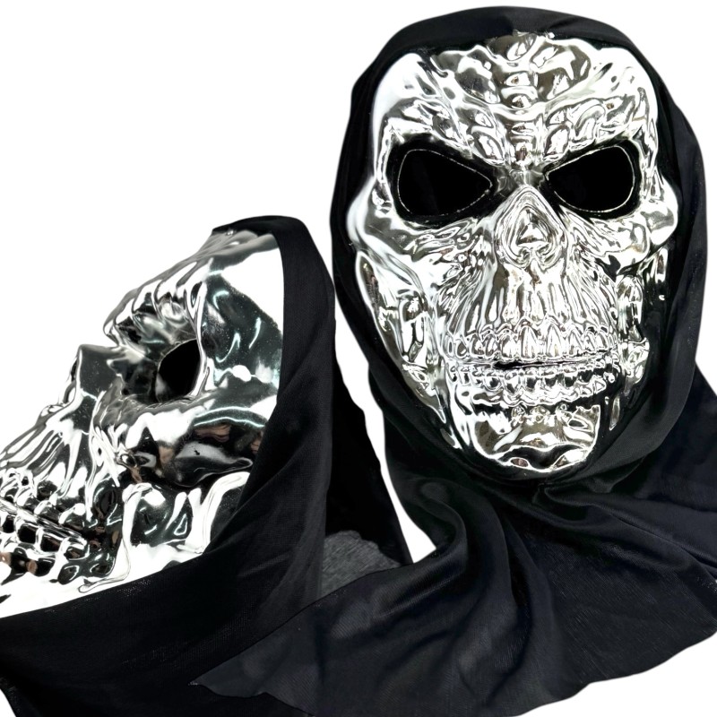 Maska kościotrup Halloween Srebrna