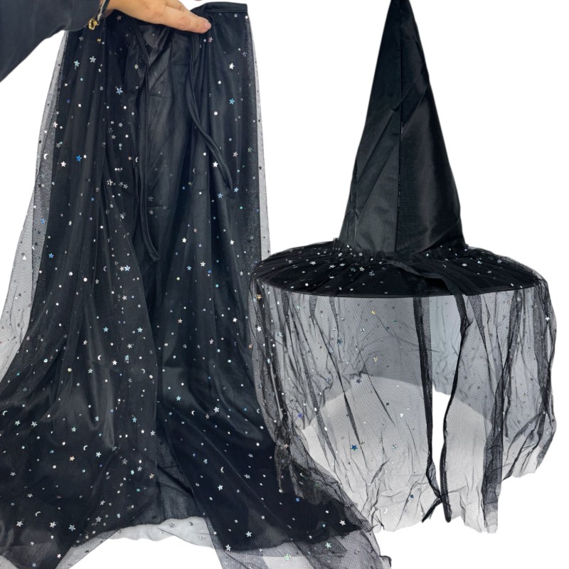 Zestaw Peleryna i Kapelusz Czarodziejki 80cm