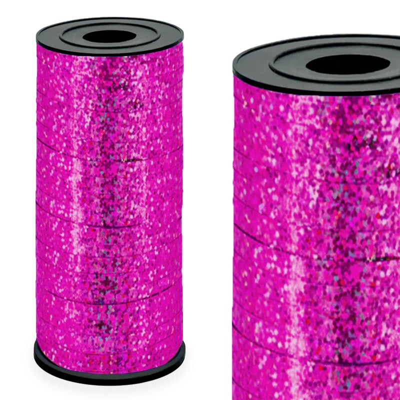 Wstążka plastikowa holograficzna ciemnoróżowa 92m 5mm