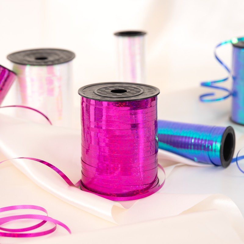 Wstążka plastikowa holograficzna ciemnoróżowa 92m 5mm