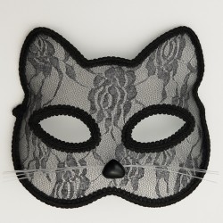 Biała maska kot z czarną koronką