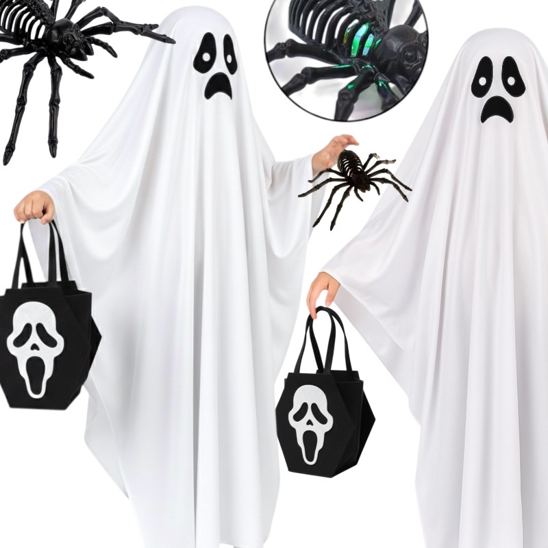 Przebranie Ducha Boo 6-9 lat z Koszykiem Krzyk i Pająkiem