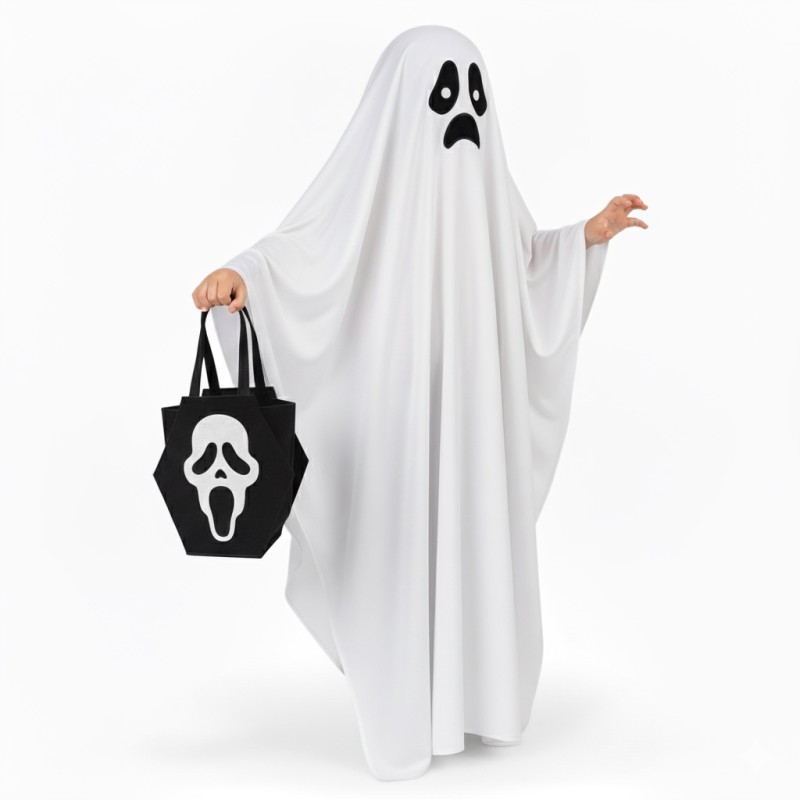 Przebranie Ducha Boo 6-9 lat z Koszykiem Krzyk i Pająkiem