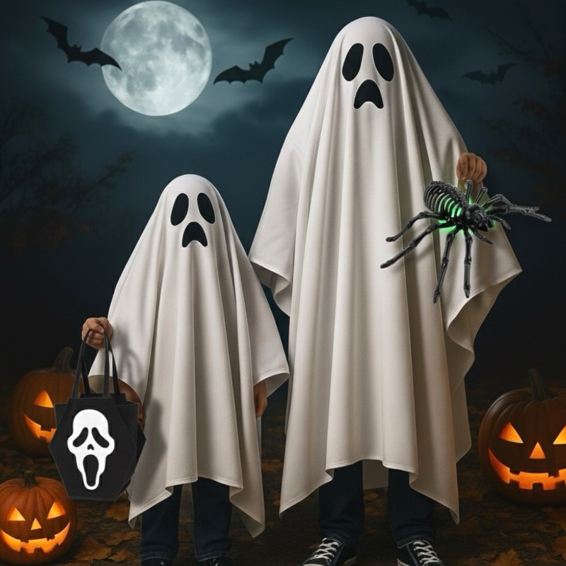 Przebranie Ducha Boo 6-9 lat z Koszykiem Krzyk i Pająkiem