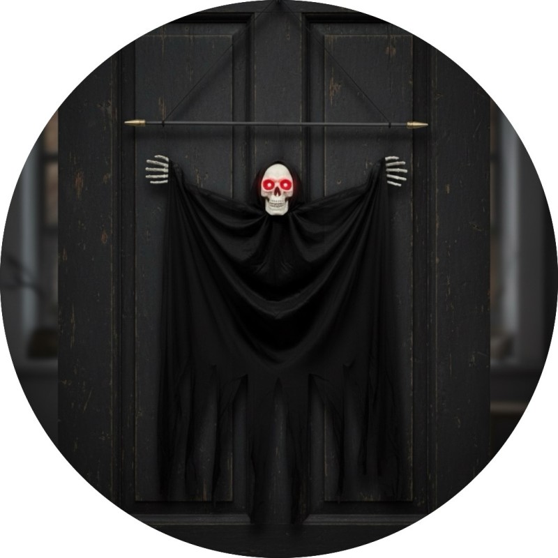 Czarny Kościotrup Duch dekoracja z dźwiękiem Halloween