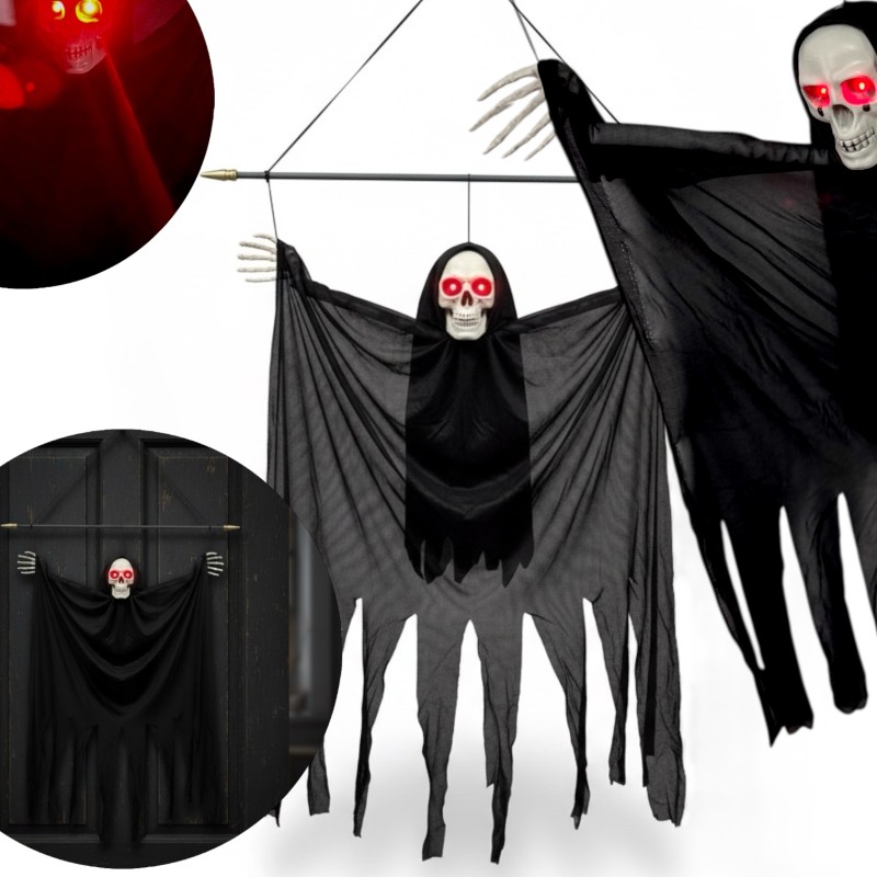 Czarny Kościotrup Duch dekoracja z dźwiękiem Halloween