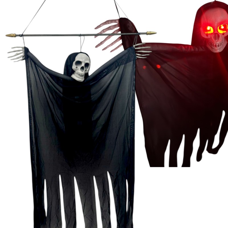 Czarny Kościotrup Duch dekoracja z dźwiękiem Halloween