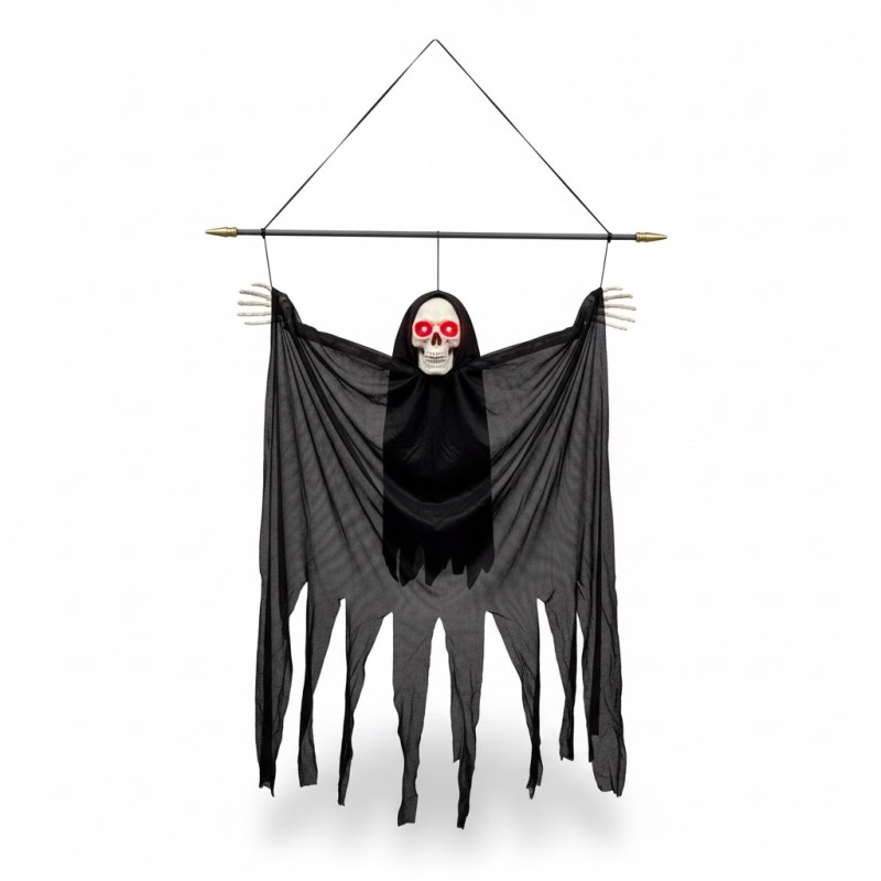 Czarny Kościotrup Duch dekoracja z dźwiękiem Halloween