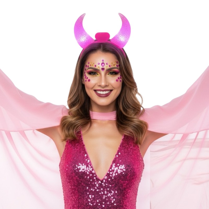 Opaska Świecąca Różowe Rogi Diablica Diabełek LED