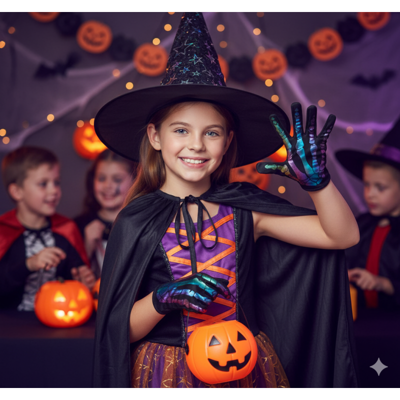 Rękawiczki dziecięce Halloween Szkielet Metaliczne