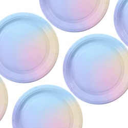 Talerzyki imprezowe papierowe pastelowe tęczowe 23cm 6 sztuk