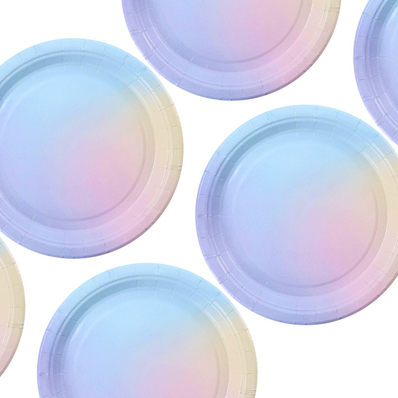Talerzyki imprezowe papierowe pastelowe tęczowe 23cm 6 sztuk