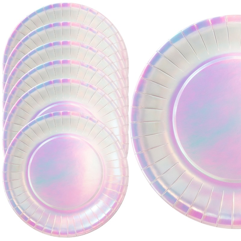Talerzyki imprezowe papierowe Perłowe Holo 27cm 6 sztuk