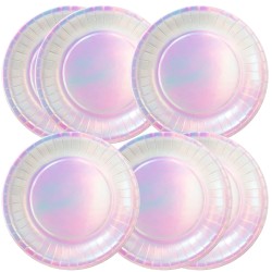 Talerzyki imprezowe papierowe Perłowe Holo 27cm 6 sztuk