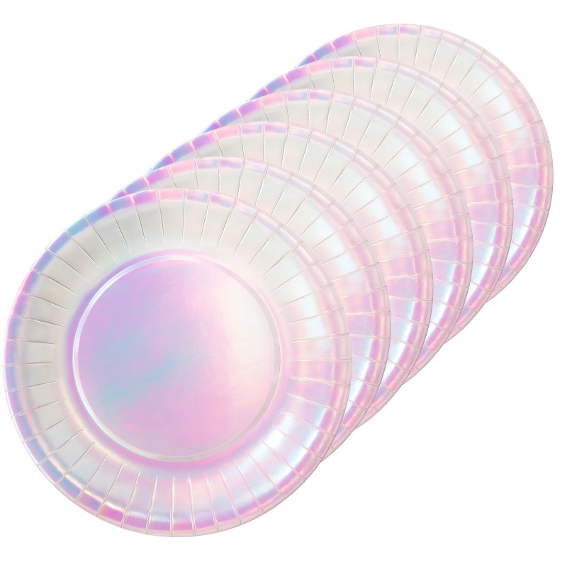 Talerzyki imprezowe papierowe Perłowe Holo 18cm 6 sztuk