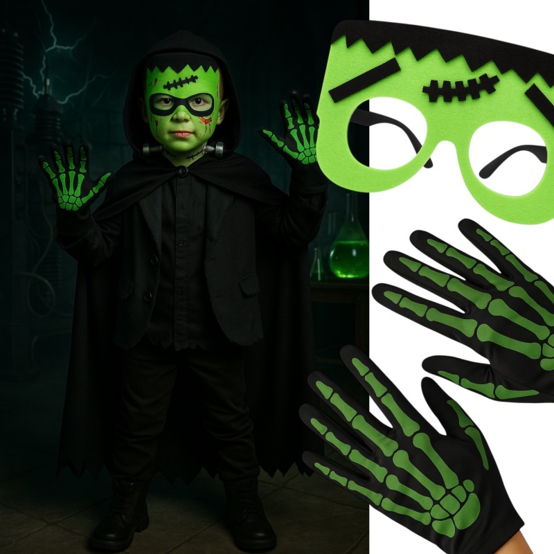 Strój Potwór Frankenstein Peleryna Maska Krew Tatuaże do Charakteryzacji