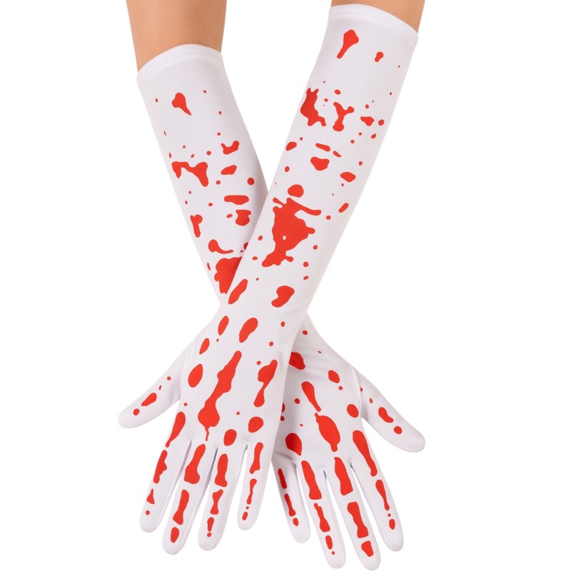 Rękawiczki białe z czerwonymi plamami Halloween