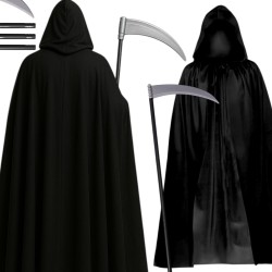 Peleryna z kapturem i kosa na Halloween