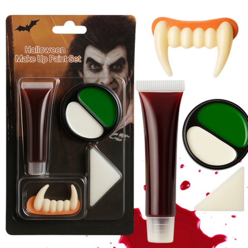 Zestaw Dracula z peleryną 128cm i makeup na Halloween