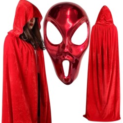 Strój Cyber Alien z Metaliczną Maską i Aksamitną Peleryną