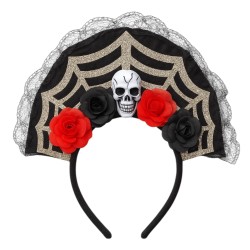 Opaska Halloween LaCatrina z kwiatami i czaszką