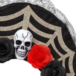 Opaska Halloween LaCatrina z kwiatami i czaszką