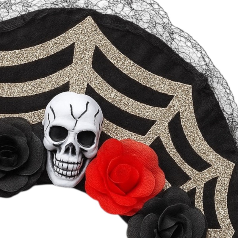 Opaska Halloween LaCatrina z kwiatami i czaszką