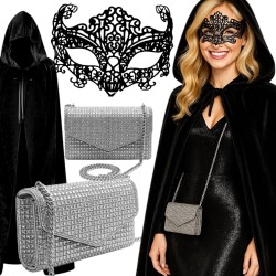 Zestaw karnawałowy: peleryna, maska, torebka