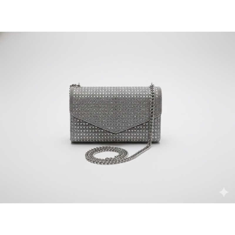 Torebka Srebrna Kryształki 12x18 cm ( głębokość 7 cm) lata 40