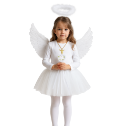 Zestaw Aniołek: TUTU, Skrzydełka, Aureolka, Różdżka, Medalik