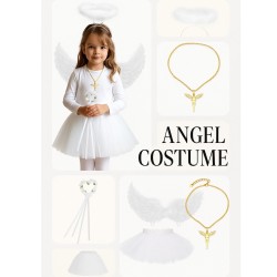Zestaw Aniołek: TUTU, Skrzydełka, Aureolka, Różdżka, Medalik