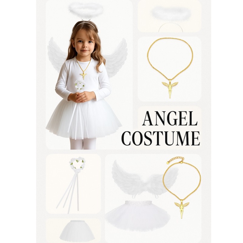 Zestaw Aniołek: TUTU, Skrzydełka, Aureolka, Różdżka, Medalik
