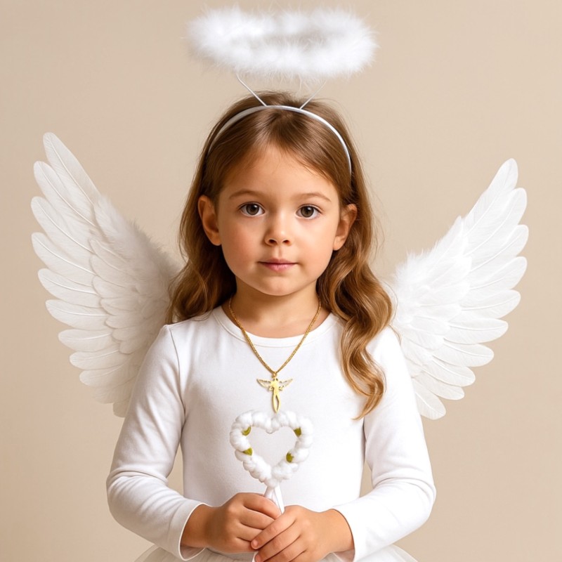 Zestaw Aniołek: TUTU, Skrzydełka, Aureolka, Różdżka, Medalik