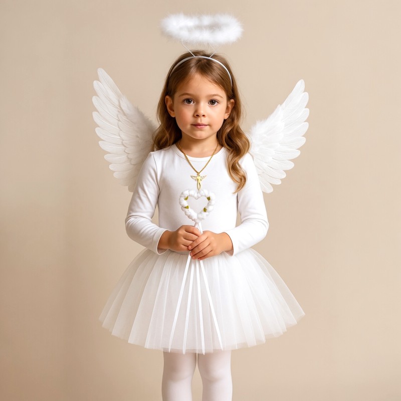 Zestaw Aniołek: TUTU, Skrzydełka, Aureolka, Różdżka, Medalik