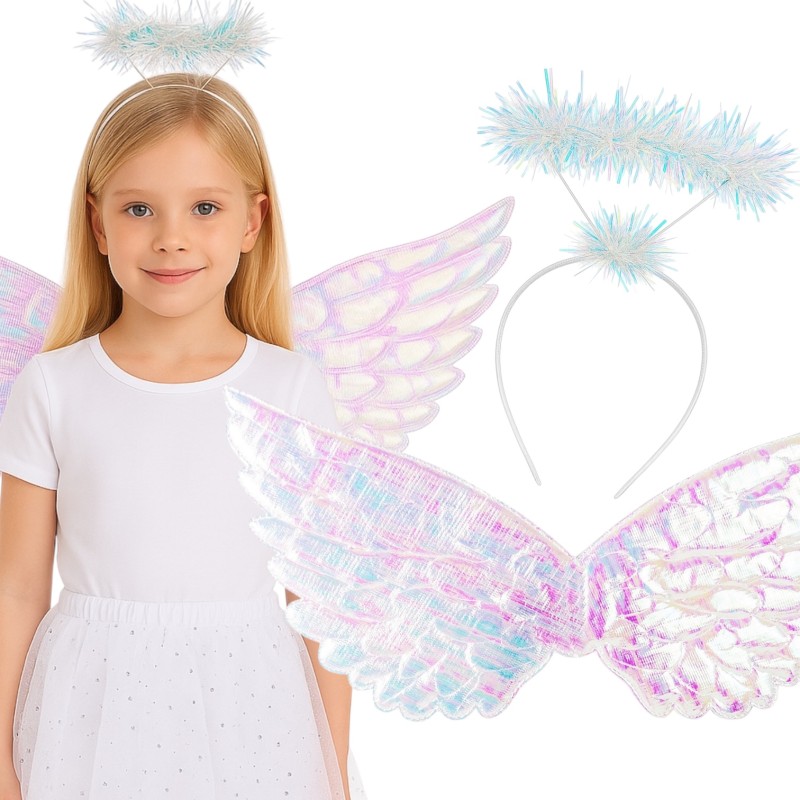 Zestaw Strój Aniołka z Skrzydełkami i Aureolką