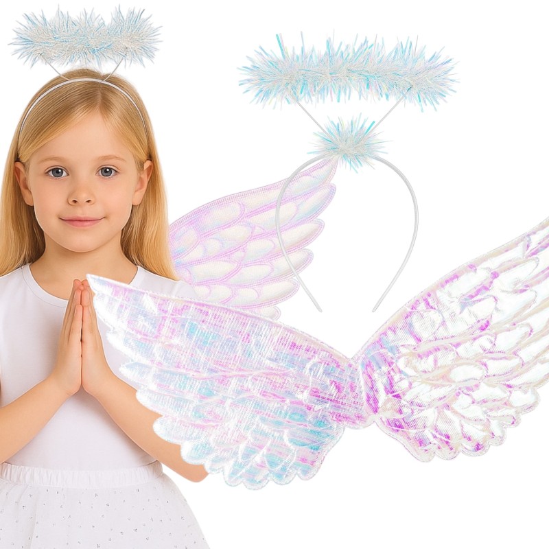 Zestaw Strój Aniołka z Skrzydełkami i Aureolką