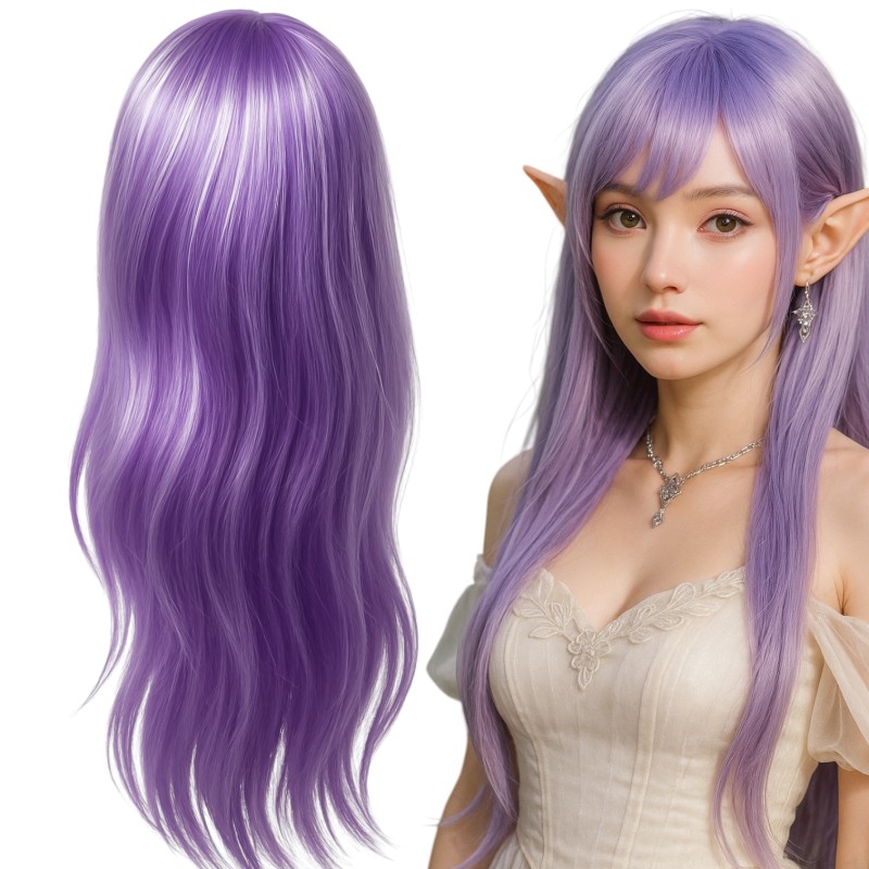 Peruka Długie Fioletowe Włosy z Białymi Pasemkami