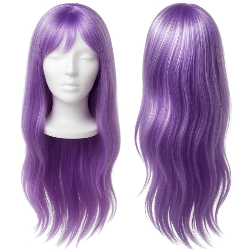 Peruka Długie Fioletowe Włosy z Białymi Pasemkami