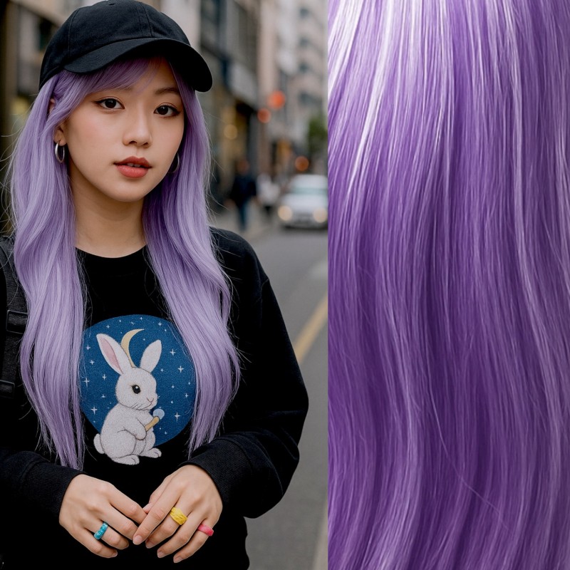 Peruka Długie Fioletowe Włosy z Białymi Pasemkami