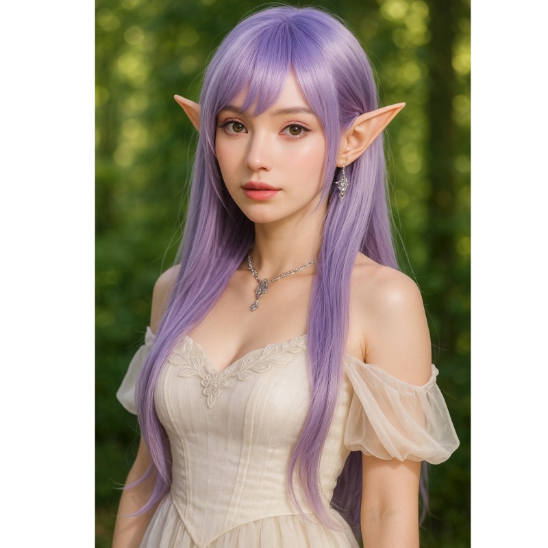 Peruka Długie Fioletowe Włosy z Białymi Pasemkami