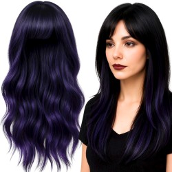Peruka długie czarno-fioletowe włosy cosplay
