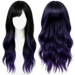 Peruka długie czarno-fioletowe włosy cosplay