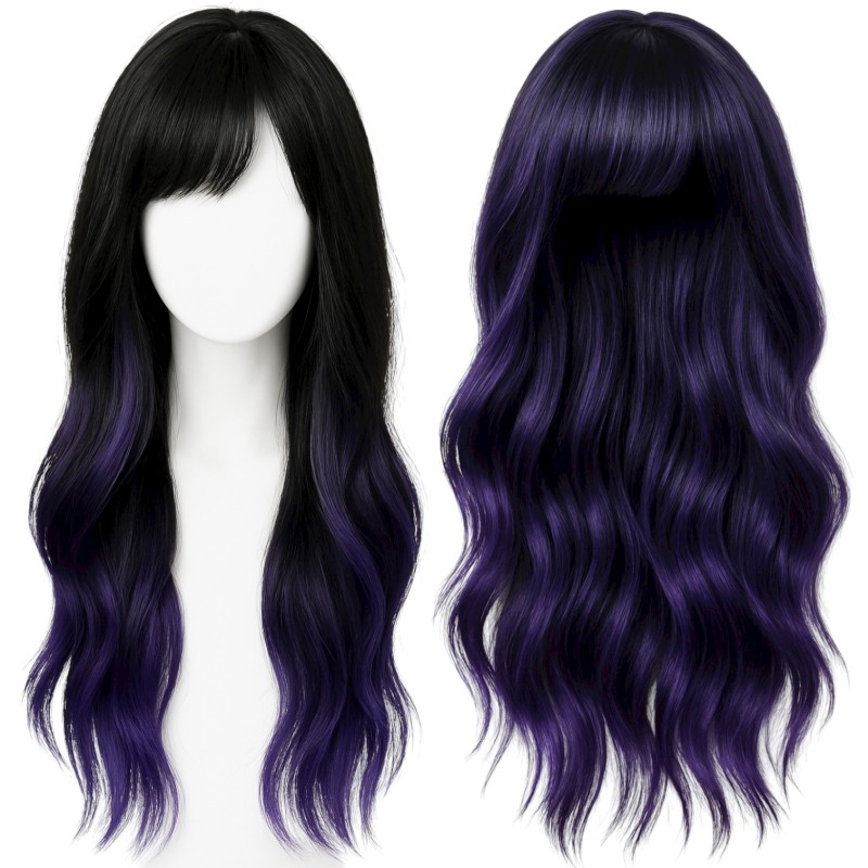 Peruka długie czarno-fioletowe włosy cosplay